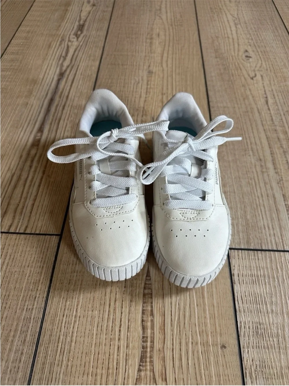 Kids White Platform Sneakers with Iridescent Accent